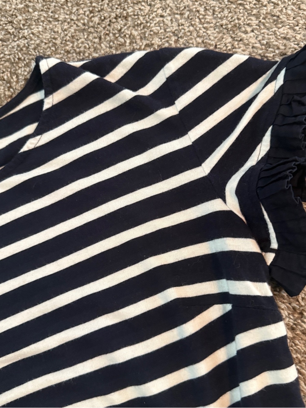 Talbots Black & White Striped Ruffle Sleeve Tee - Picture 3 of 4